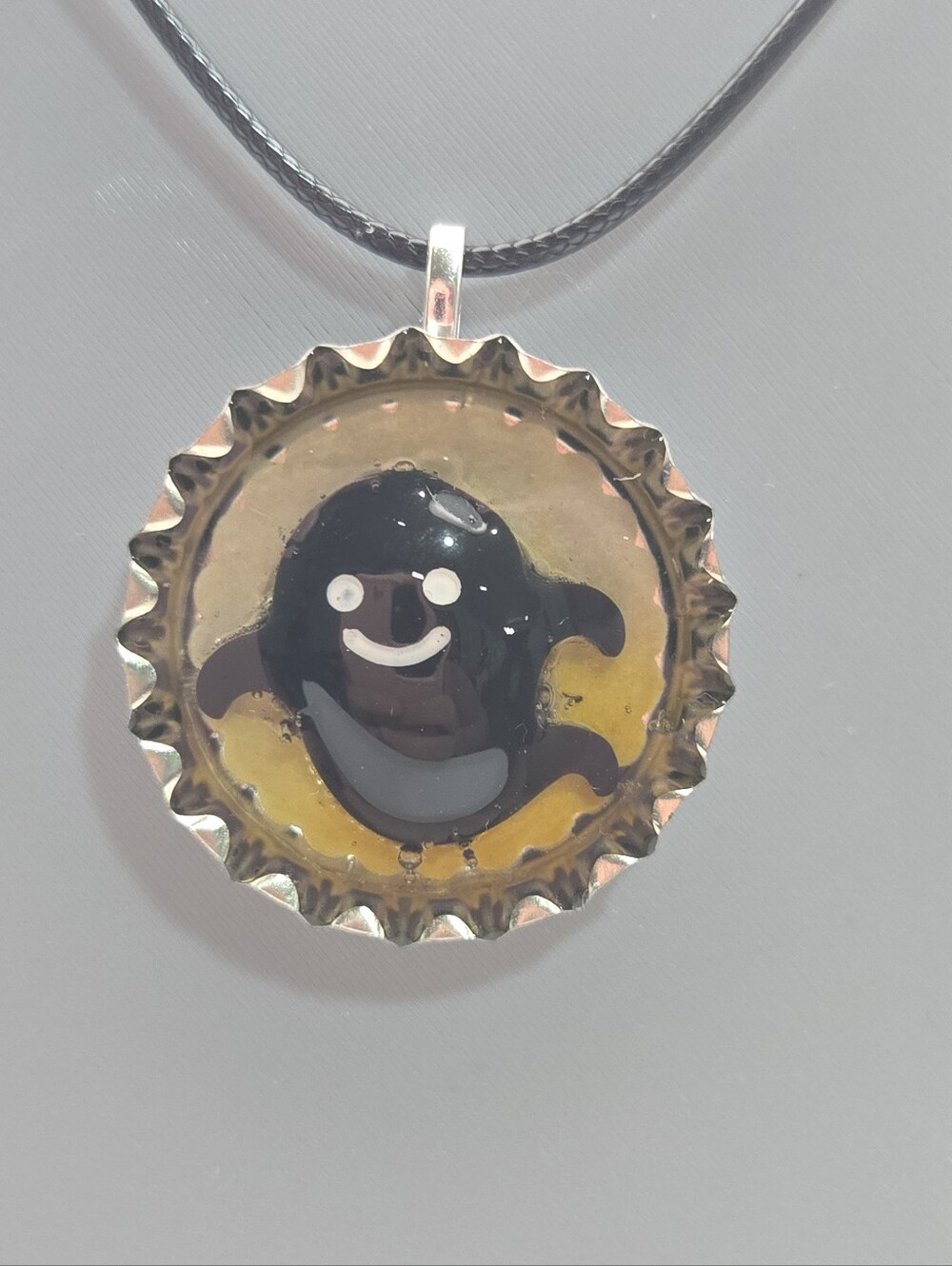 Handmade Smiling Ghost Bottle Cap Necklace Halloween Pendant Resin